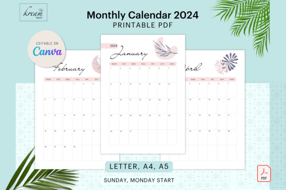 Canva Monthly Calendar 2024: Free Boho Templates