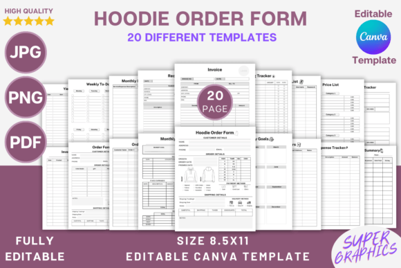 Editable Hoodie Order Form Canva Template for Small Business
