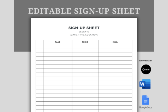 Editable Sign-Up Sheet Word Docs Canva: Your Event Planning Ally