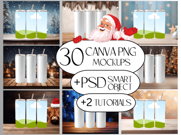 Elevate Your Drinkware Designs: 30x 20Oz Skinny Tumbler Mockup Canva PSD