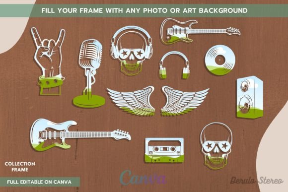 Rock and Roll Music Elements Canva Frame: Instant Graphic Design
